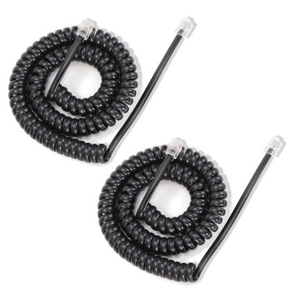 Picture of Awishwell Telephone Cord 25FT Uncoiled/ 3.1FT Coiled, 2 Pack Phone Cord, RJ9 Long Phone Cord for Landline, Black Curly Handset Cord for Corded Landline Phone, Use in Ofiice/Home