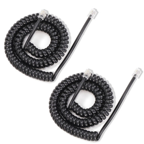 Picture of Awishwell Telephone Cord 25FT Uncoiled/ 3.1FT Coiled, 2 Pack Phone Cord, RJ9 Long Phone Cord for Landline, Black Curly Handset Cord for Corded Landline Phone, Use in Ofiice/Home