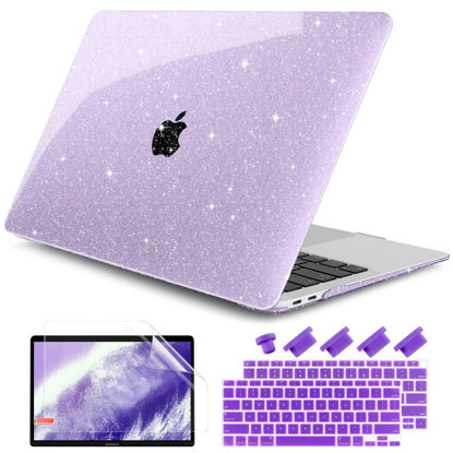 Picture of DONGKE for MacBook Air 13 inch Case 2021-2018 Release A2337 M1 A2179 A1932, Bling Plastic Hard Shell Case & Keyboard Cover Only Compatible with MacBook Air 13 inch Retina Fits Touch ID, Sparkly Purple