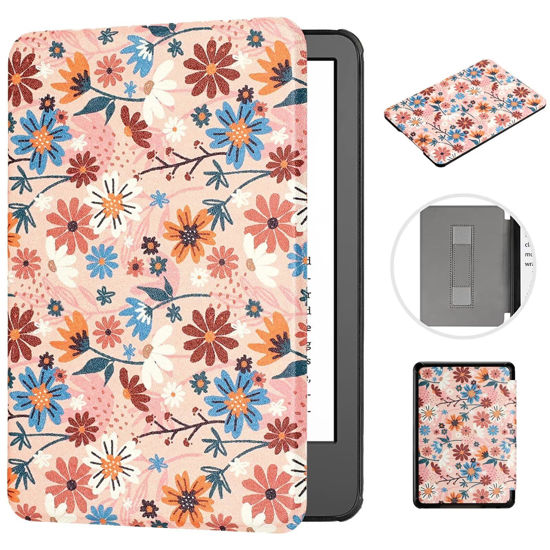 Picture of MonsDirect Compatible with Kindle Paperwhite 5th/6th/7th Generation Case 6" (Fits All 2012, 2013,2015,2016 Versions), Hand Strap Auto Sleep/Wake&Magnetic Closure for Kindle Paperwhite, Matisse Daisy