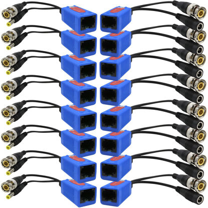 Picture of EAGLEWATCH 8 Pair Video Balun with Power Supply, BNC to Cat5 Adapter, BNC to RJ45 Converter, 1080P-8MP Analog Camera Ethernet Transceiver - Compact (Blue)