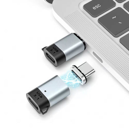 Picture of aucon USB C Magnetic Adapter 24 pin Straight 2 Pack PD 100W Fast Charging 10Gbs Data Transfer USB3.1