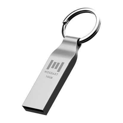 Picture of MOSDART 16GB FAT32 USB 2.0 Flash Drive Metal Thumb Drive with Keychain 16 GB Waterproof Jump Drive 16G Memory Stick for Storage and Backup,Silver