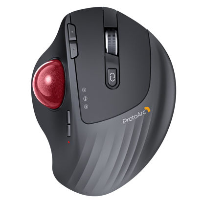 Picture of ProtoArc Wireless Trackball Mouse, EM01 NL Ergonomic Bluetooth Rollerball Thumb Mouse Rechargeable Computer Laptop Mouse, Adjustable Angle & 3 Device Connection for PC, Mac, Windows-Red Ball