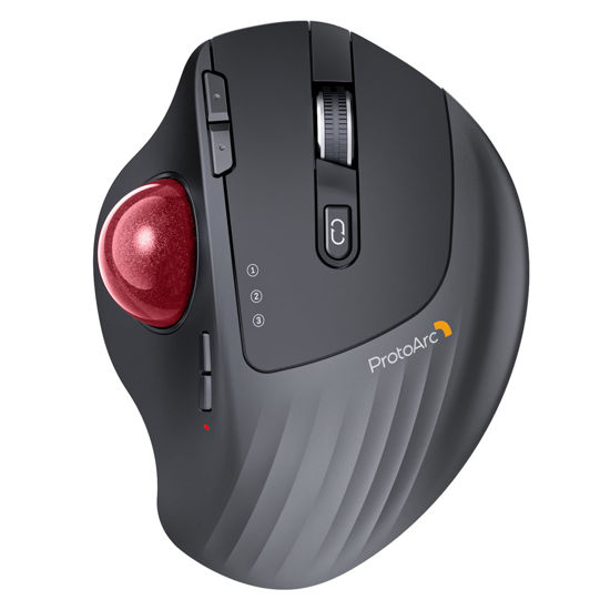 Picture of ProtoArc Wireless Trackball Mouse, EM01 NL Ergonomic Bluetooth Rollerball Thumb Mouse Rechargeable Computer Laptop Mouse, Adjustable Angle & 3 Device Connection for PC, Mac, Windows-Red Ball