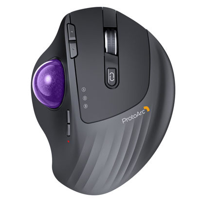 Picture of ProtoArc Wireless Trackball Mouse, EM01 NL Ergonomic Bluetooth Rollerball Thumb Mouse Rechargeable Computer Laptop Mouse, Adjustable Angle & 3 Device Connection for PC, Mac, Windows-Purple Ball