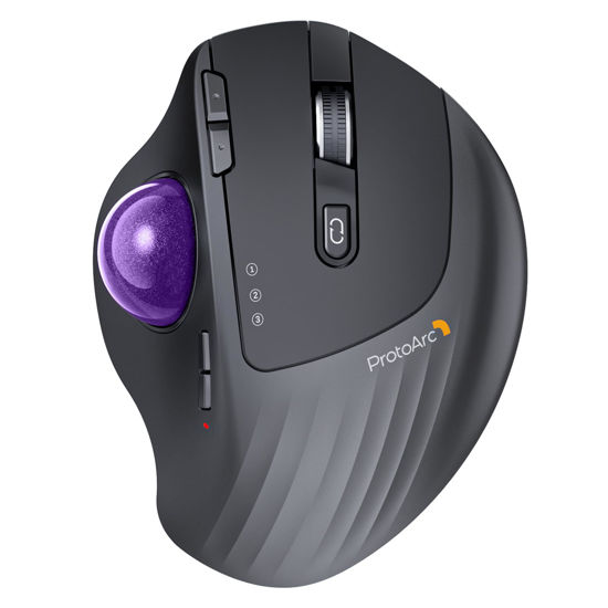 Picture of ProtoArc Wireless Trackball Mouse, EM01 NL Ergonomic Bluetooth Rollerball Thumb Mouse Rechargeable Computer Laptop Mouse, Adjustable Angle & 3 Device Connection for PC, Mac, Windows-Purple Ball