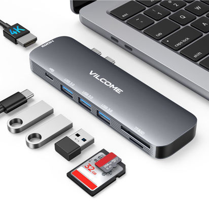 Picture of Vilcome USB C Adapter for MacBook Pro/Air M1 M2 M3 2023 2022 2021 2020 2019, 7-in-2 USB-C Hub MacBook Pro Accessories with Thunderbolt 3 PD Port, 4K@60Hz HDMI, 3 USB 3.0 Ports, TF/SD Card Reader