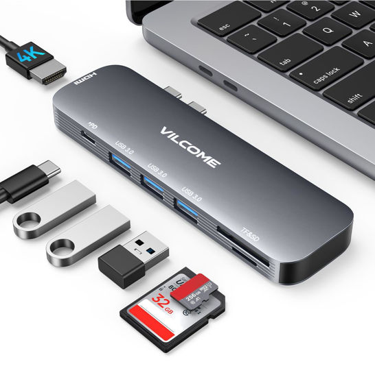 Picture of Vilcome USB C Adapter for MacBook Pro/Air M1 M2 M3 2023 2022 2021 2020 2019, 7-in-2 USB-C Hub MacBook Pro Accessories with Thunderbolt 3 PD Port, 4K@60Hz HDMI, 3 USB 3.0 Ports, TF/SD Card Reader