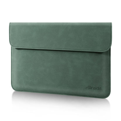 Picture of Allinside 13 Inch Laptop Sleeve Case for MacBook Air 13 2018-2024 (M2 A2681 M1 A2337)/ MacBook Pro 13 2016-2024 (M2 A2686 M1 A2338 A2251 A2289 A2159), PU Leather Envelope Laptop Case,Dark Green
