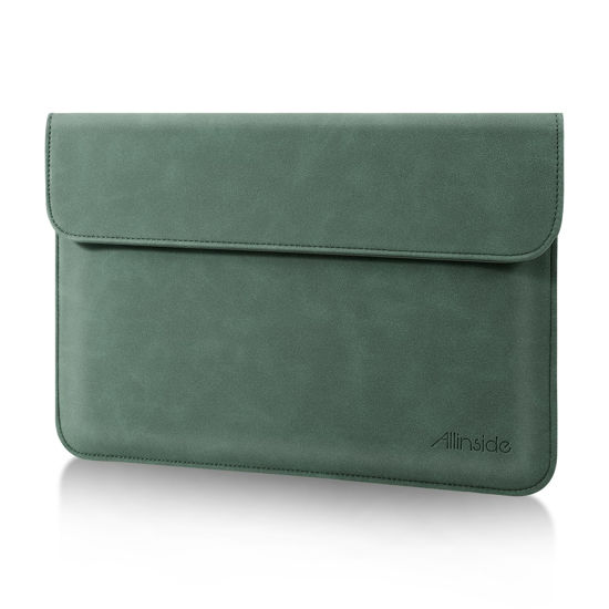 Picture of Allinside 13 Inch Laptop Sleeve Case for MacBook Air 13 2018-2024 (M2 A2681 M1 A2337)/ MacBook Pro 13 2016-2024 (M2 A2686 M1 A2338 A2251 A2289 A2159), PU Leather Envelope Laptop Case,Dark Green
