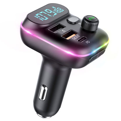 Picture of VR robot Upgraded Bluetooth FM Transmitter for Car, Wireless Bluetooth 5.0 FM Car Adapter with Dual USB Ports,Support 20W PD+QC3.0 Fast Charger, Stronger Microphone,7 Colors LED Backlit