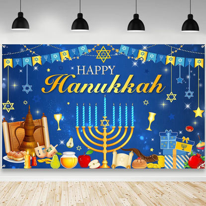 Picture of AIBIIN Happy Hanukkah Backdrop Blue Lamps Jewish Chanukah Hanukkah Photography Background Jewish Festival Holiday Hanukkah Party Decorations Banner Photo Studio Props 70.8 x 43.3 inch