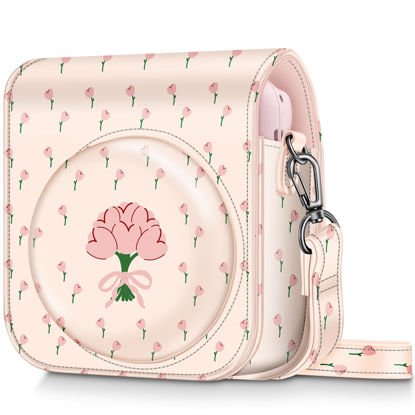 Picture of Fintie Protective Case for Fujifilm Instax Mini 12 Instant Camera - Premium Vegan Leather Bag Cover with Removable Adjustable Strap, Coquette Tulips