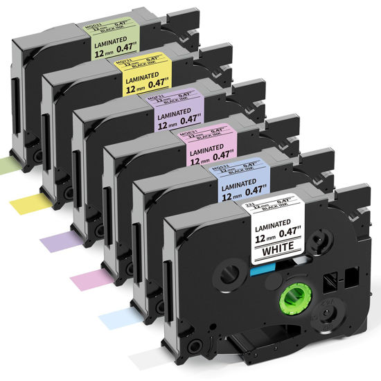 Picture of Labelife 6-Pack Compatible Brother P Touch Label Maker Tape, TZe TZ Tape 12mm 0.47 Laminated Color Label Tape for Brother PT-D210 PT-D220 PT-H110 PT-D610BT PT-D400, Pink/Blue/Purple/White/Yellow/Green