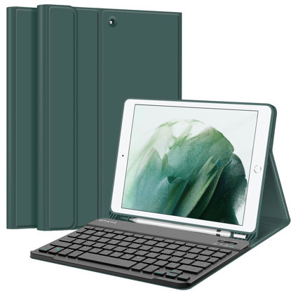 Picture of Fintie Keyboard Case for iPad 9th / 8th / 7th Generation (2021/2020/2019) 10.2 Inch, Soft TPU Back Stand Cover with Pencil Holder, Magnetically Detachable Bluetooth Keyboard, Midnight Green