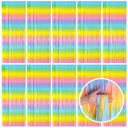 Picture of Pastel Rainbow Foil Fringe Curtain Streamers Party Backdrop Foil Fringe Backdrop Curtains Tinsel Streamers for Birthday Party Decorations