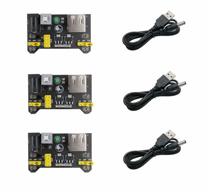 Picture of Excelity 3pcs 3.3V/5V Power Supply Module for MB102 Breadboard Kit with USB to 5.5 * 2.1mm Cord