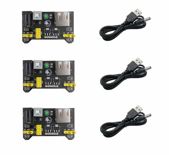 Picture of Excelity 3pcs 3.3V/5V Power Supply Module for MB102 Breadboard Kit with USB to 5.5 * 2.1mm Cord