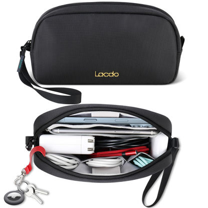 Picture of Lacdo Electronics Organizer Travel Case, Travel Bag Cable Organizer for Essentials, Water Resistant Tech Accessories Carry Storage for Cord, Phone, Cables, Airpods, USB Flash Drive, Daily Items, Black