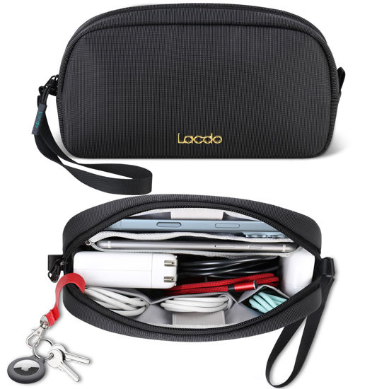 Picture of Lacdo Electronics Organizer Travel Case, Travel Bag Cable Organizer for Essentials, Water Resistant Tech Accessories Carry Storage for Cord, Phone, Cables, Airpods, USB Flash Drive, Daily Items, Black