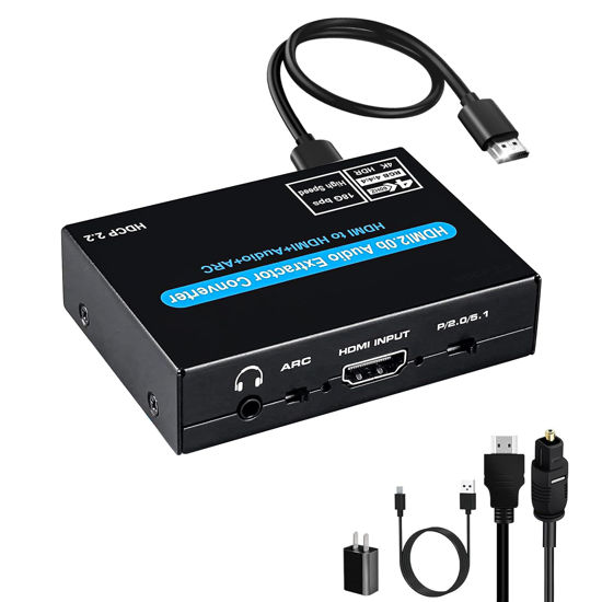 Picture of HDMI Audio Extractor,HDMI ARC Adapter,HDMI to Optical 3.5mm AUX RCA Analog Audio Adapter or HDMI ARC to Optical 3.5mm RCA Analog Splitter 2 in 1 Multifunction ARC Audio Extractor Adapter