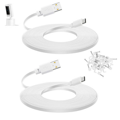 Picture of Smays 2-Pack 30 ft Extension Cable for Ring Pan-Tilt Indoor Cam (2024 Release), Long Flat USB C Power Cord White