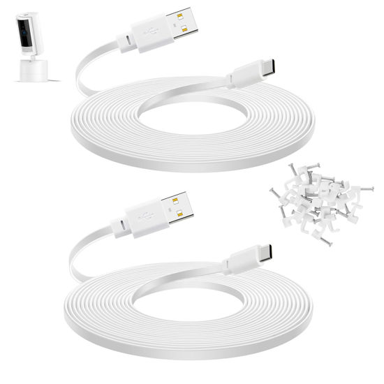 Picture of Smays 2-Pack 30 ft Extension Cable for Ring Pan-Tilt Indoor Cam (2024 Release), Long Flat USB C Power Cord White