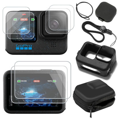 Picture of Screen Protector Compatible for GoPro Hero 12/11/10/9 Black,Tempered Glass Film Full Coverage with Silicone Cover Sleeve and Hard Shell Travel Storage Carrying Case