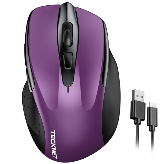 Picture of TECKNET Rechargeable Wireless Mouse,USB-A Silent Mouse, Quiet Click, 6 Adjustable 4800 DPI, Cordless Computer Mouse, Ergonomic Mouse for Laptop, 6 Buttons 2.4G Mouse for Chromebook, Ergo Grip - Purple