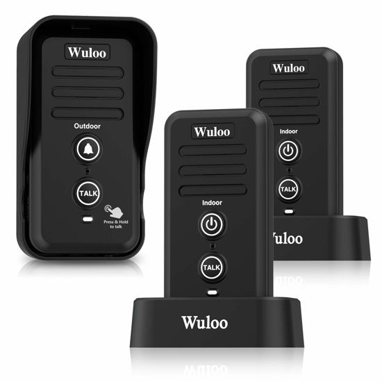 Picture of Wuloo Wireless Intercom Doorbells for Home Classroom, Intercomunicador Waterproof Electronic Doorbell Chime with 1/2 Mile Range 3 Volume Levels Rechargeable Battery (Black, 1&2)