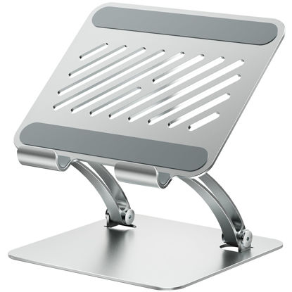 Picture of tounee Tablet Holder Stand, Dual Rod Adjustable Aluminum Desktop Stand, Compatible with 4-17.3" iPads, Surface Tablets, Portable Monitors, Kindle & More (Silver)