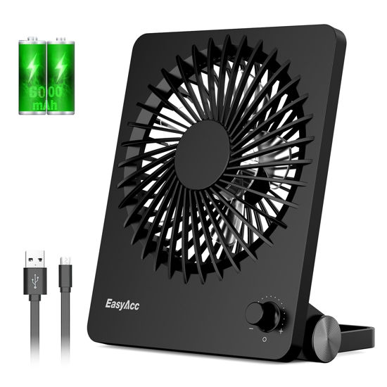 Picture of EasyAcc Powerful Desk Fan, 6000 Battery [Max 10-26H Working Time] Rechargeable Portable Personal Travel Fan with Step-less Speed Control, Quiet Fan for Travel Office Home Cruise Sporting Events