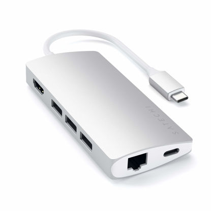Picture of Satechi USB C Hub Multiport Adapter V2 - USB C Dongle - 4K HDMI (60Hz), 60W USB C Charging, GbE, SD/Micro Card Readers, USB 3.0 - USBC Hub for MacBook Pro/Air M1 M2 - Silver