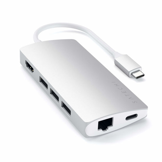 Picture of Satechi USB C Hub Multiport Adapter V2 - USB C Dongle - 4K HDMI (60Hz), 60W USB C Charging, GbE, SD/Micro Card Readers, USB 3.0 - USBC Hub for MacBook Pro/Air M1 M2 - Silver