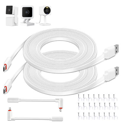 Picture of LFFW 20 FT Camera Extension Cable for Wyze Cam v3/v4, Wyze Cam Pan v3, Wyze OG, Wyze Cam v3 Pro, Long Micro USB Cable (Not for Battery Cam) - Flat Wyze Camera Cord with L-Shaped Connector(2 Pack)