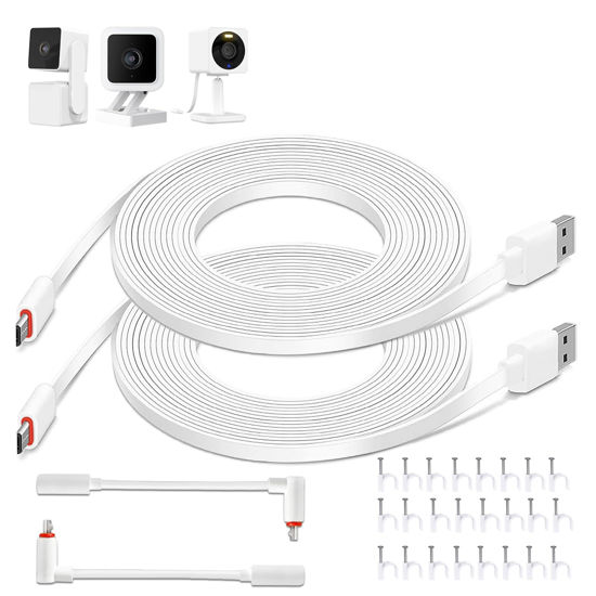 Picture of LFFW 20 FT Camera Extension Cable for Wyze Cam v3/v4, Wyze Cam Pan v3, Wyze OG, Wyze Cam v3 Pro, Long Micro USB Cable (Not for Battery Cam) - Flat Wyze Camera Cord with L-Shaped Connector(2 Pack)