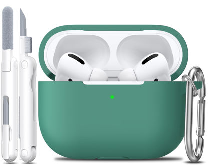 Picture of R-fun Compatible with AirPods Pro Case with Keychain,Full Protective Silicone Skin Accessories for Women Men Girl Compatible with Apple 2019 Latest AirPods Pro Case,Front LED Visible,Pine Green
