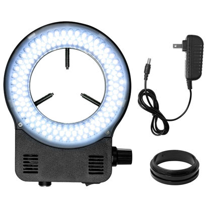 Picture of 144 64 LED Ring Light Illuminator for Stereo Microscope, White Adjustable Ring Light Lamp for Industry Monocular Binocular Trinocular Soldering Stereo Repairing Microscope Video Camera (144 LED)