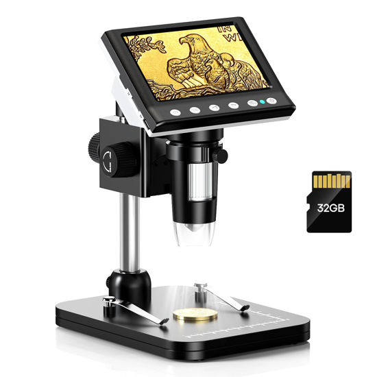 Picture of Hayve 4.3'' IPS Coin Microscope, 1000X Magnification Digital Microscope for Adults，Coin Collection Supplies with 8 Adjustable LEDs，Windows Compatible，32GB TF Card