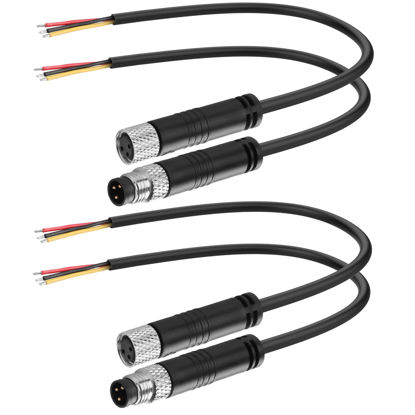 Picture of YACSEJAO 2 Pair M8 3 Pin Serial Cable 2 Male+2 Female M8 Plug 3 Pin Field Wireable Connector IP67 Industrial Sensor Waterproof Connector Wiring Cable (3 Pin)