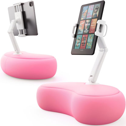 Picture of SAIJI Tablet Kindle Holder Pillow, Compatible with 4.7”-15.6” Kindle, Tablet, Phone, Portable Monitor, 360° Adjustable Tablet Stand for Bed with Flexible Dual Axis Arm and Microbead Cushion (Pink)