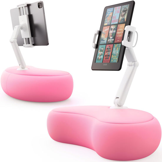 Picture of SAIJI Tablet Kindle Holder Pillow, Compatible with 4.7”-15.6” Kindle, Tablet, Phone, Portable Monitor, 360° Adjustable Tablet Stand for Bed with Flexible Dual Axis Arm and Microbead Cushion (Pink)