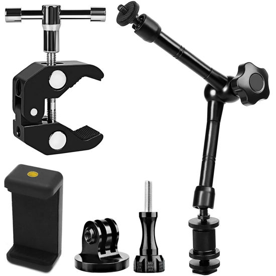 Picture of Niewalda Camera Magic Arm articulating arm- 11 Inch Metal Adjustable Friction Articulated arm with Super Clamp/Phone Clip, for Various Action Camera/DSLR/LCD Monitor/LED Lights/Cell Phone
