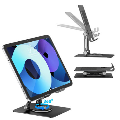 Picture of JUANWE Swivel iPad Stand for Desk, Aluminum Tablet Stand for Desk with 360 Rotating Base, Adjustable & Foldable iPad Holder Stand, Compatible with iPad/Pro/Air/Mini, Tablets, Switch, Kindle, Phone