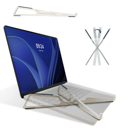 Picture of FlexVerk Portable Laptop Riser Stand - Lightweight & Adjustable, Compatible with Apple MacBook Pro & Air, HP, Dell, Tablet & More 10"-16" Notebooks, Pearl White