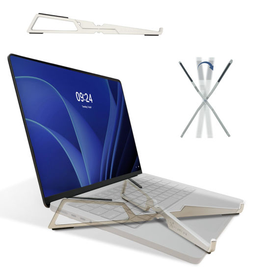 Picture of FlexVerk Portable Laptop Riser Stand - Lightweight & Adjustable, Compatible with Apple MacBook Pro & Air, HP, Dell, Tablet & More 10"-16" Notebooks, Pearl White