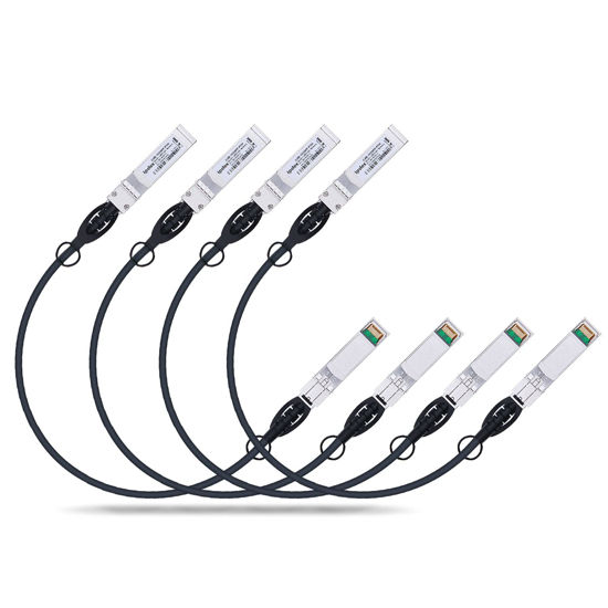 Picture of 10G SFP+ Twinax Cable, Direct Attach Copper(DAC) Passive Cable, 0.5m (1.64ft), for Cisco SFP-H10GB-CU0.5M, Meraki, Ubiquiti, Mikrotik, Intel, Fortinet, Netgear, D-Link, Supermicro, TP-Link, 4 Pack