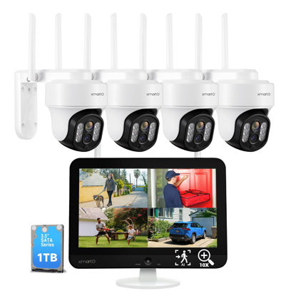 Picture of [WiFi 6 & 10X Zoom] XMARTO Wireless PTZ Security Camera System Outdoor with 10X Zoom and AI Auto Tracking, 6MP Dual-Lens Cameras, 12" LCD Monitor NVR/DVR and 1TB HDD Included