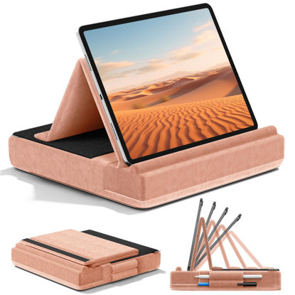 Picture of KDD Tablet Pillow Stand, Multi-Angle Viewing Ipad Holder for Lap, Bed and Desk, Foldable Soft Pad Dock with Stylus Mount Compatible with Ipad Pro 12.9, 10.5, 11, Air, Mini, Phones, Books, E-Reader